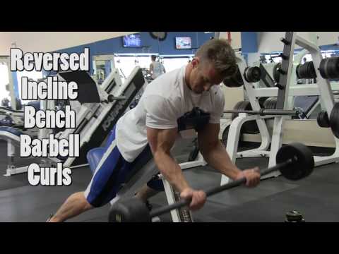 Reversed Incline Bench Barbell Curls
