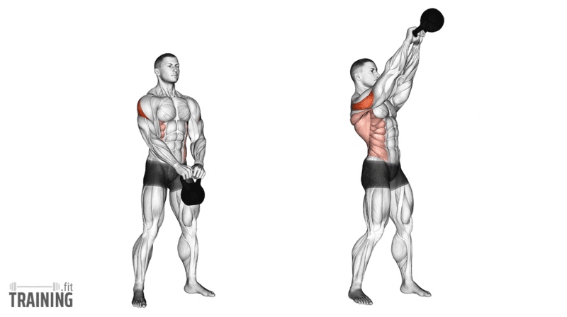 Movement sequence: Two-handed kettlebell pirate ships with alternating diagonal arcs across the front of the body and coordinated hip rotation.